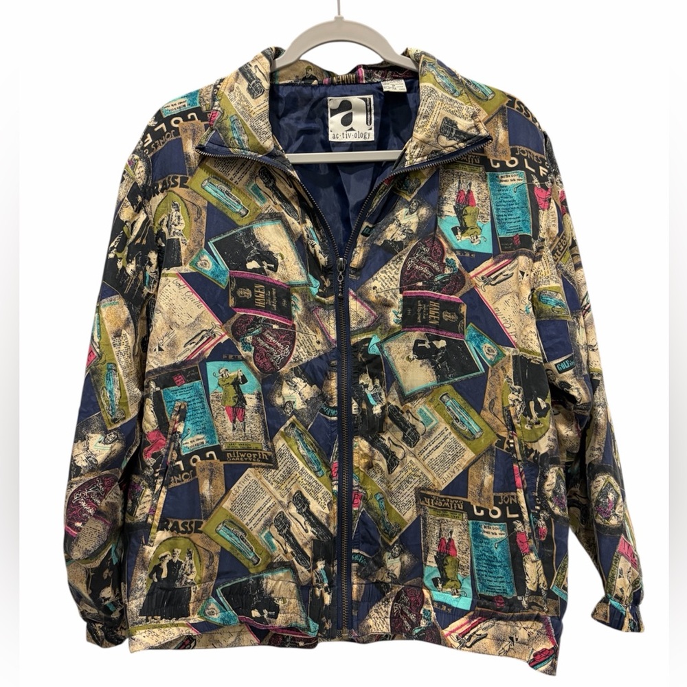 Ac-tiv-ology 100% Silk Golf Novelty Print Women's Bomber Jacket (M) Eclectic